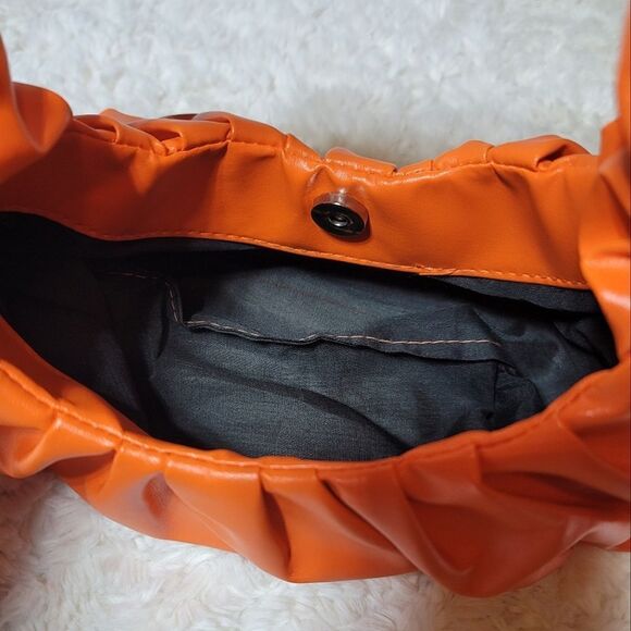 Orange Cloud Pleated Scrunch Vegan Leather Mini Banana Handbag - Picture 6 of 6